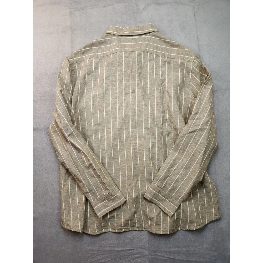 Banana Republic Linen Blend Shirt Men's XL Untucked Fit Long Sleeve Tan‎ Striped
